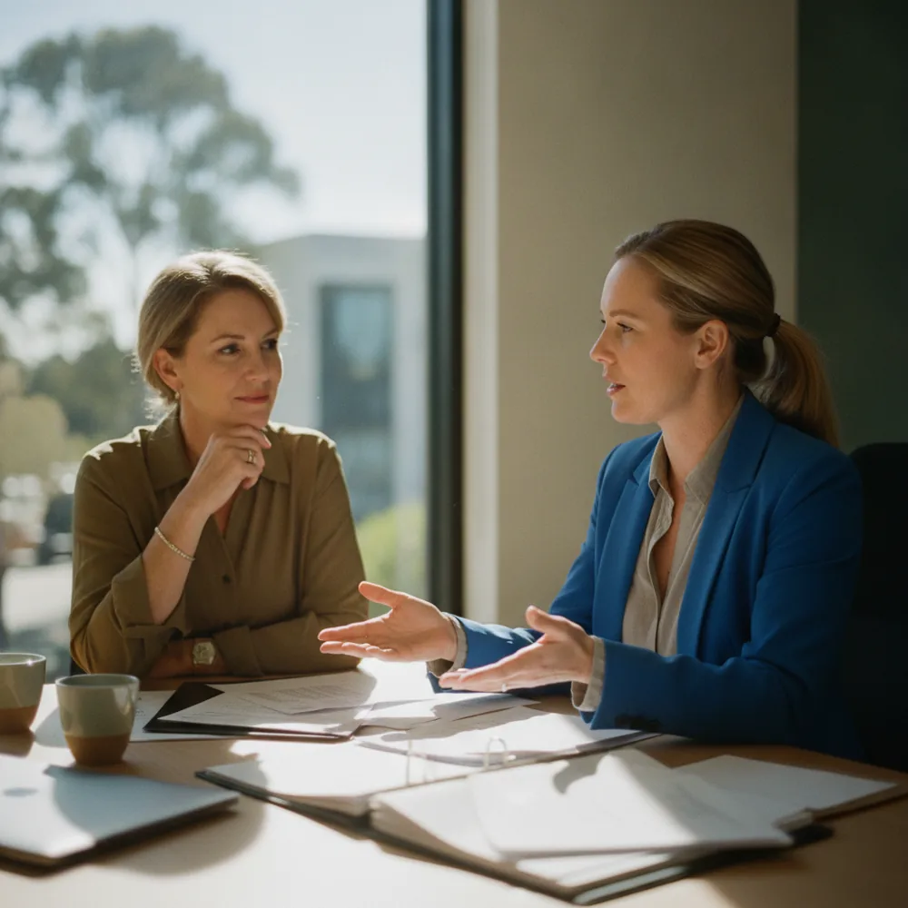 Insurance adviser with a client in an Australian office — Personal Insurance cost calculators, Australia