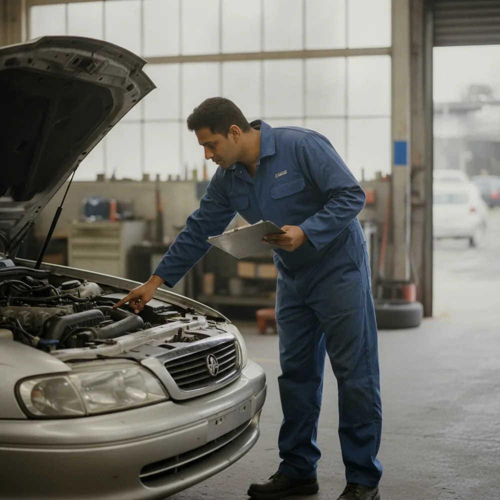 Vehicle inspector checking a car in an Australian inspection garage — Vehicle Inspections cost calculators, Australia