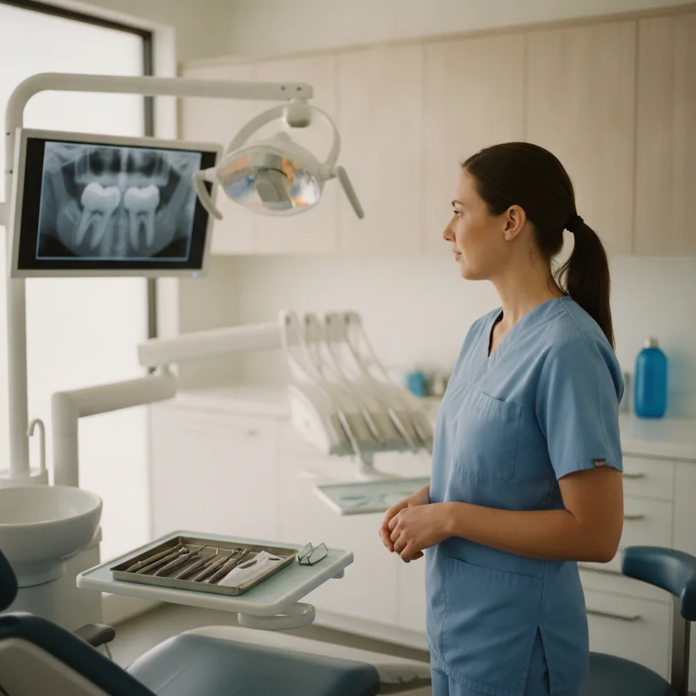 Dentist reviewing a tooth x-ray in an Australian dental clinic, Dental cost calculators, Australia
