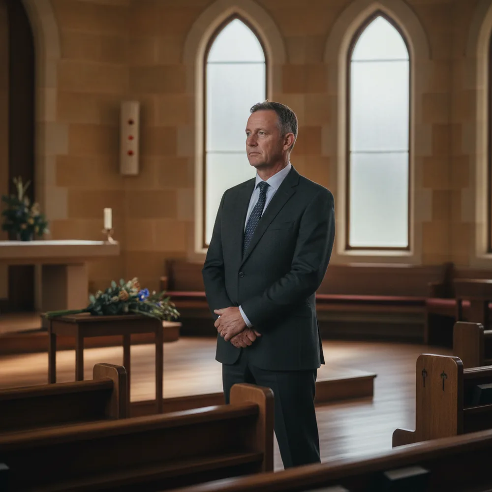 Funeral director in a quiet Australian chapel — Funeral & Memorial cost calculators, Australia