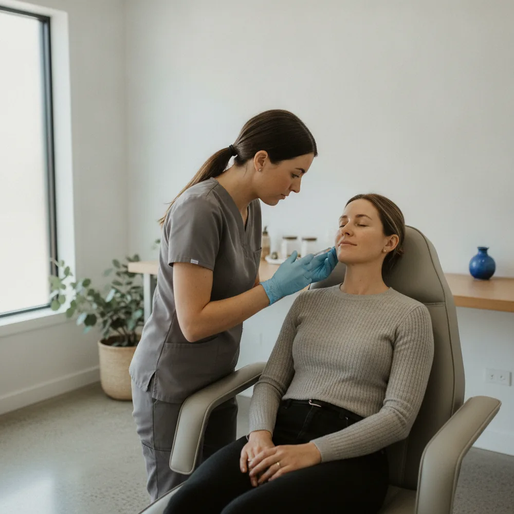 Cosmetic nurse injector treating a client in an Australian skin clinic — Injectables & Skin cost calculators, Australia