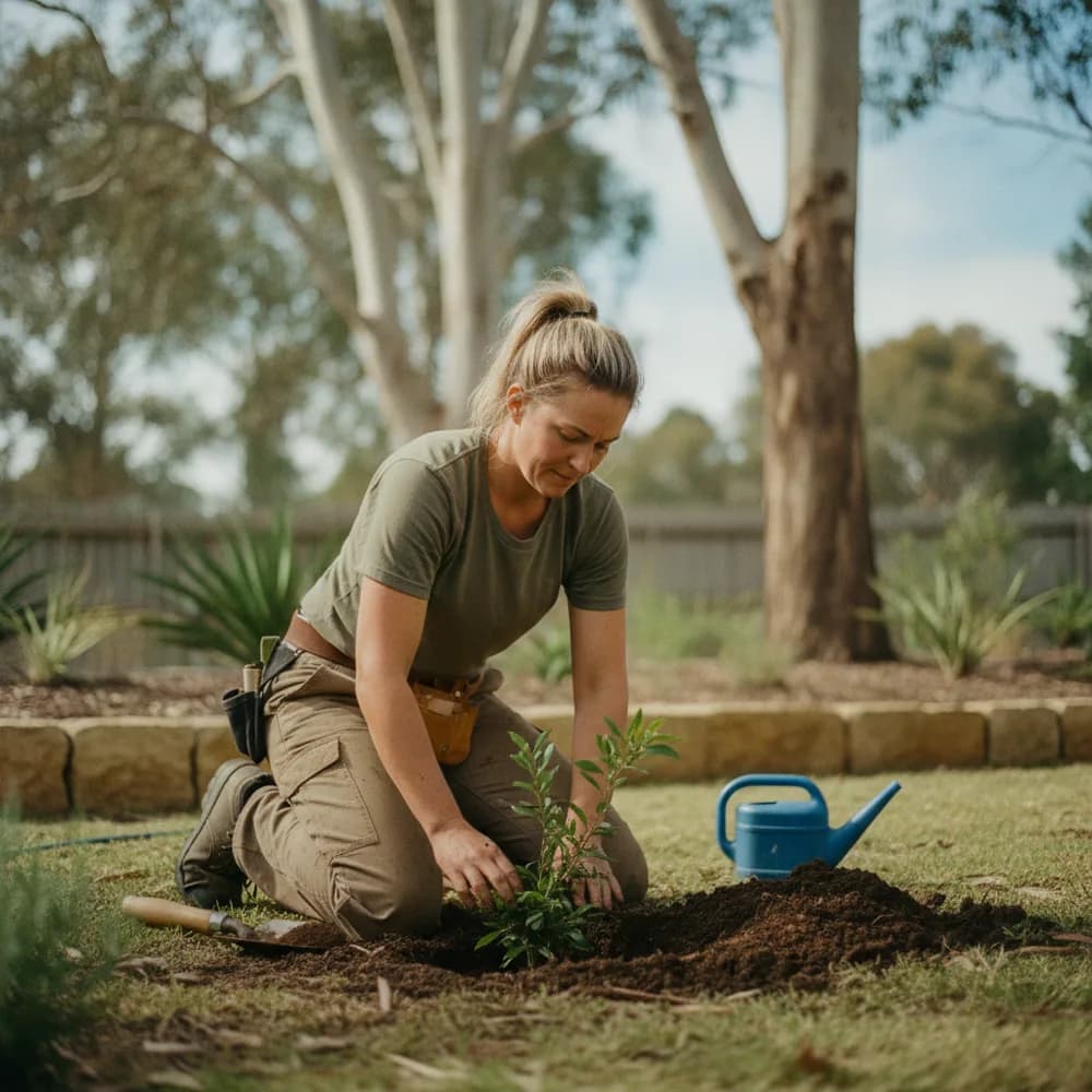 Landscaper planting a native garden in an Australian backyard, Outdoor & Landscaping cost calculators, Australia