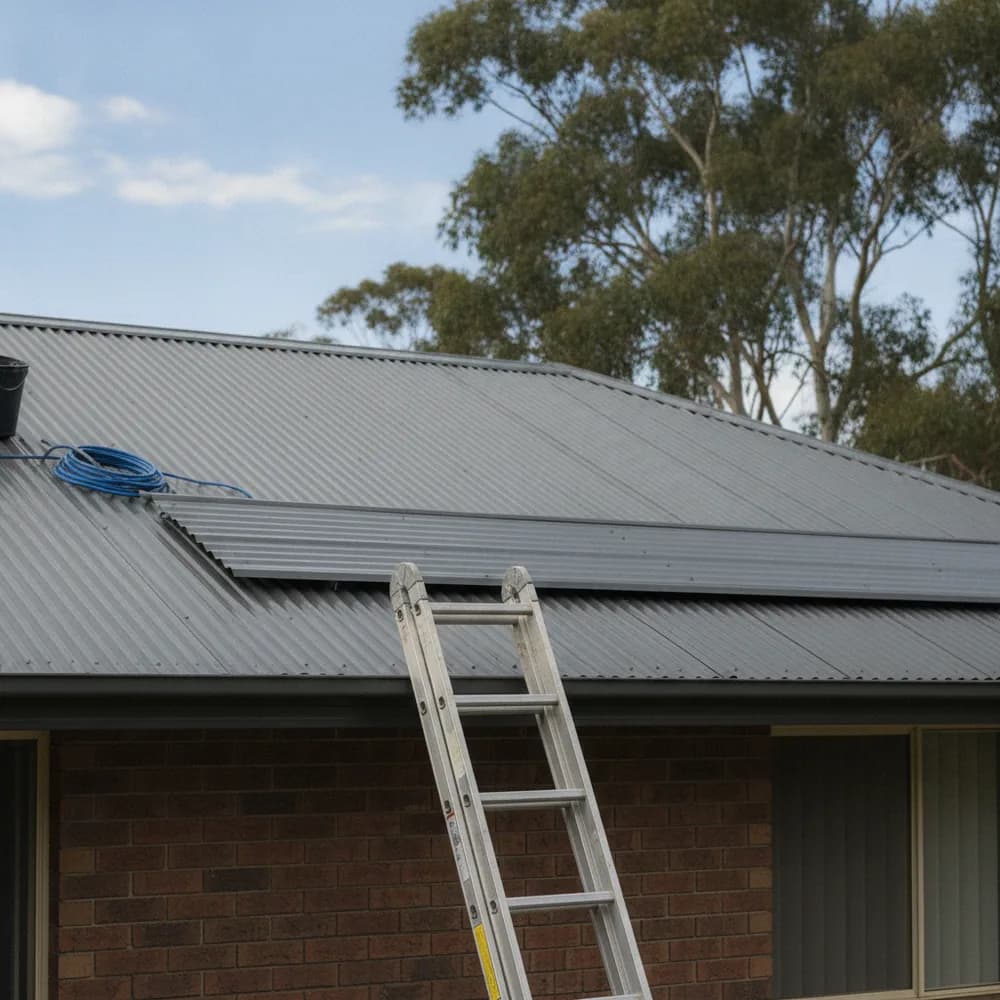 New Colorbond roof being installed on an Australian brick home