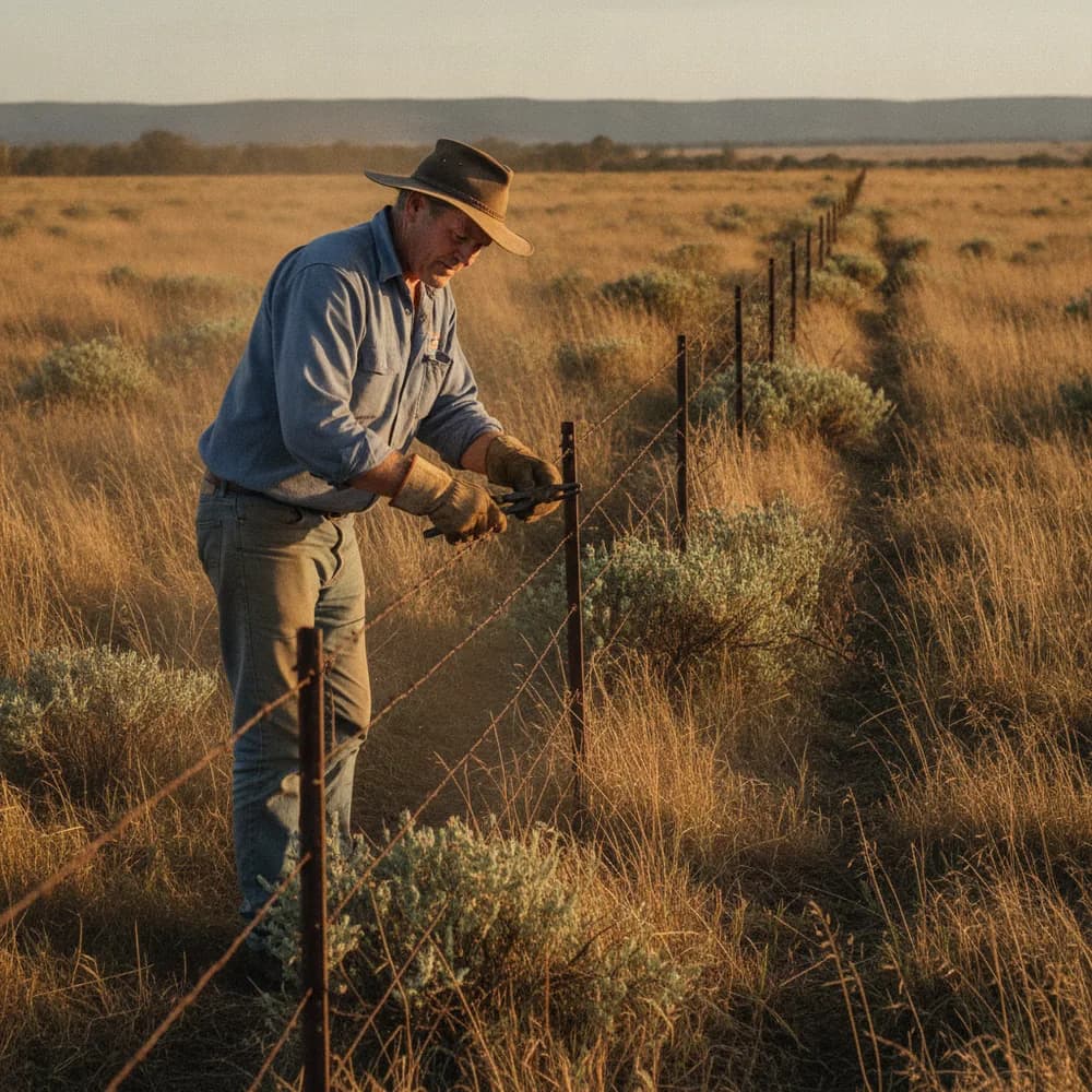 Farmer in an Australian paddock at golden hour — Rural & Agriculture cost calculators, Australia