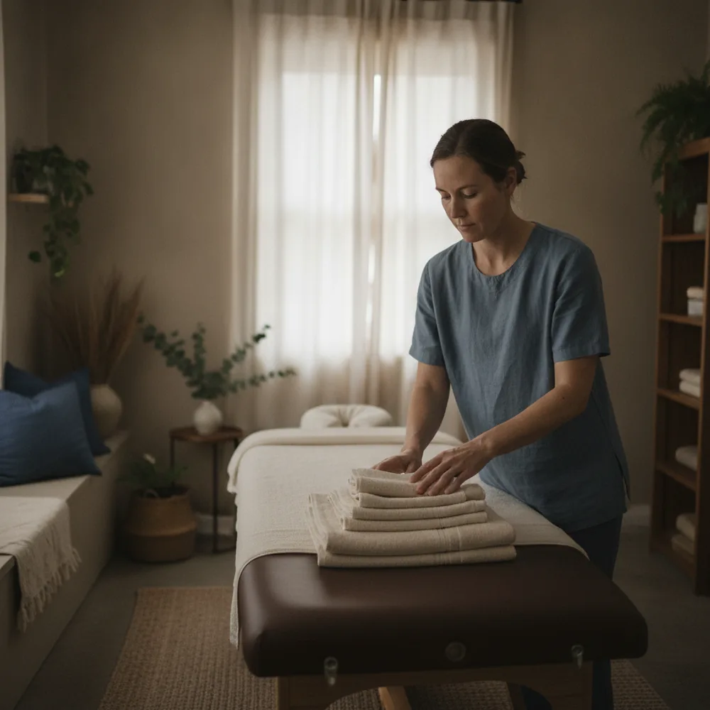 Therapist preparing a calm treatment room in an Australian wellness studio — Recovery & Wellness cost calculators, Australia